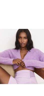 For Love & Lemons Purple Cropped Ribbed Cardigan purple Lavender Women’s M